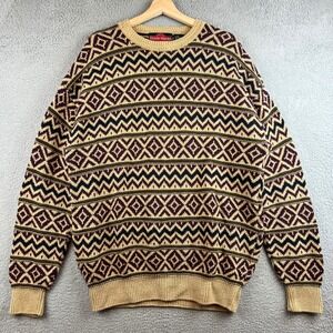 VTG Stone Haven Mens XL Geometric Fair Isle Sweater Tan  Cotton Ramie Knit